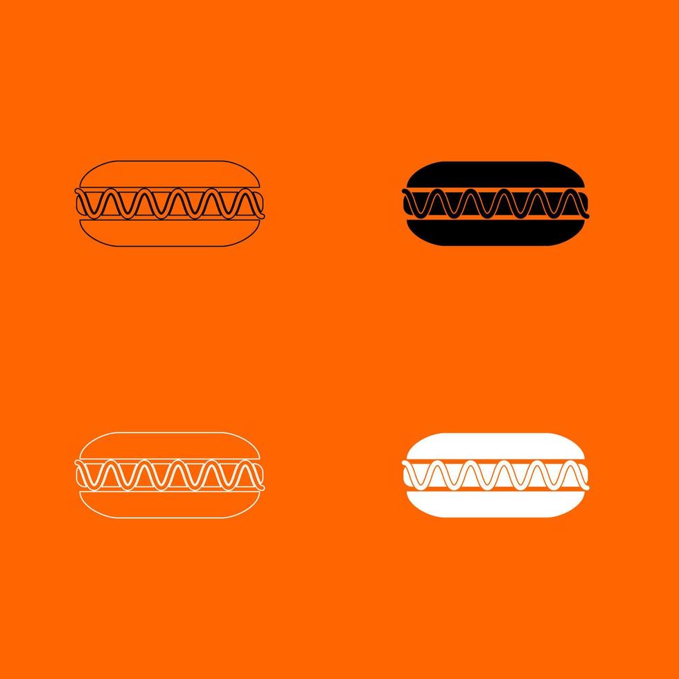 Hot dog black and white color set icon . vector