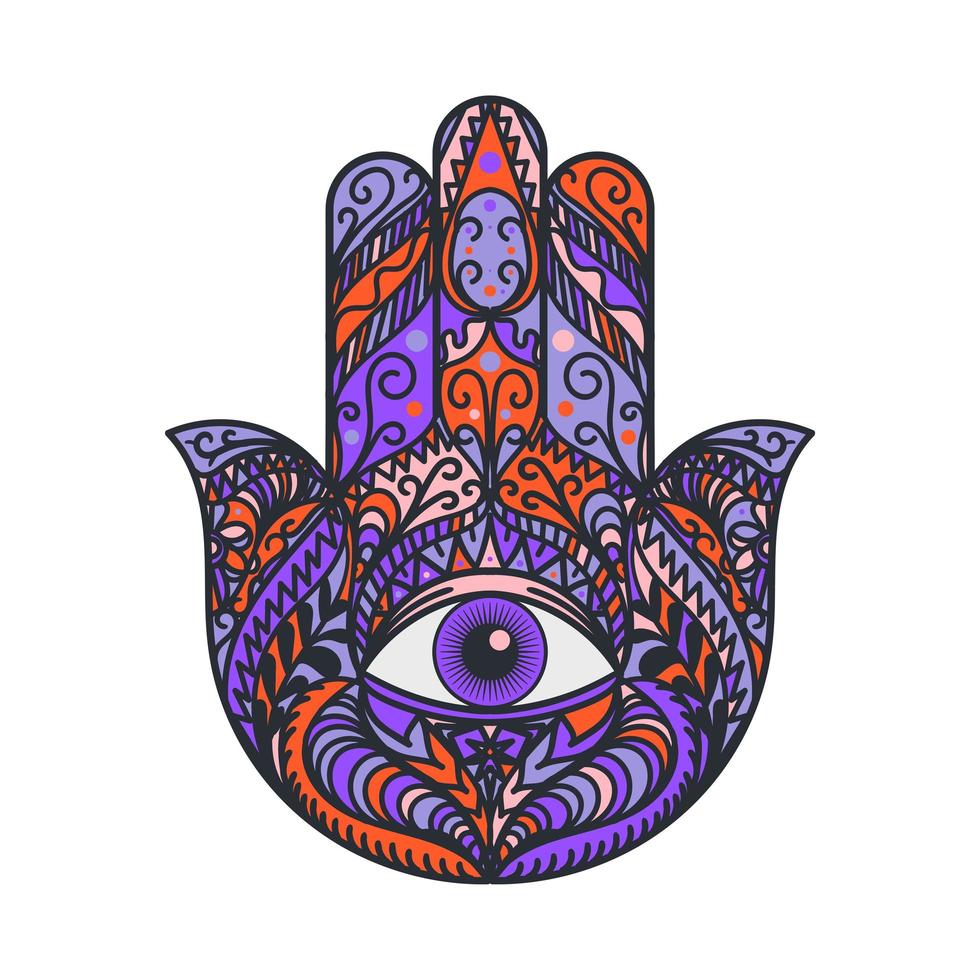 hamsa fatima mano tradición amuleto símbolo de color vector