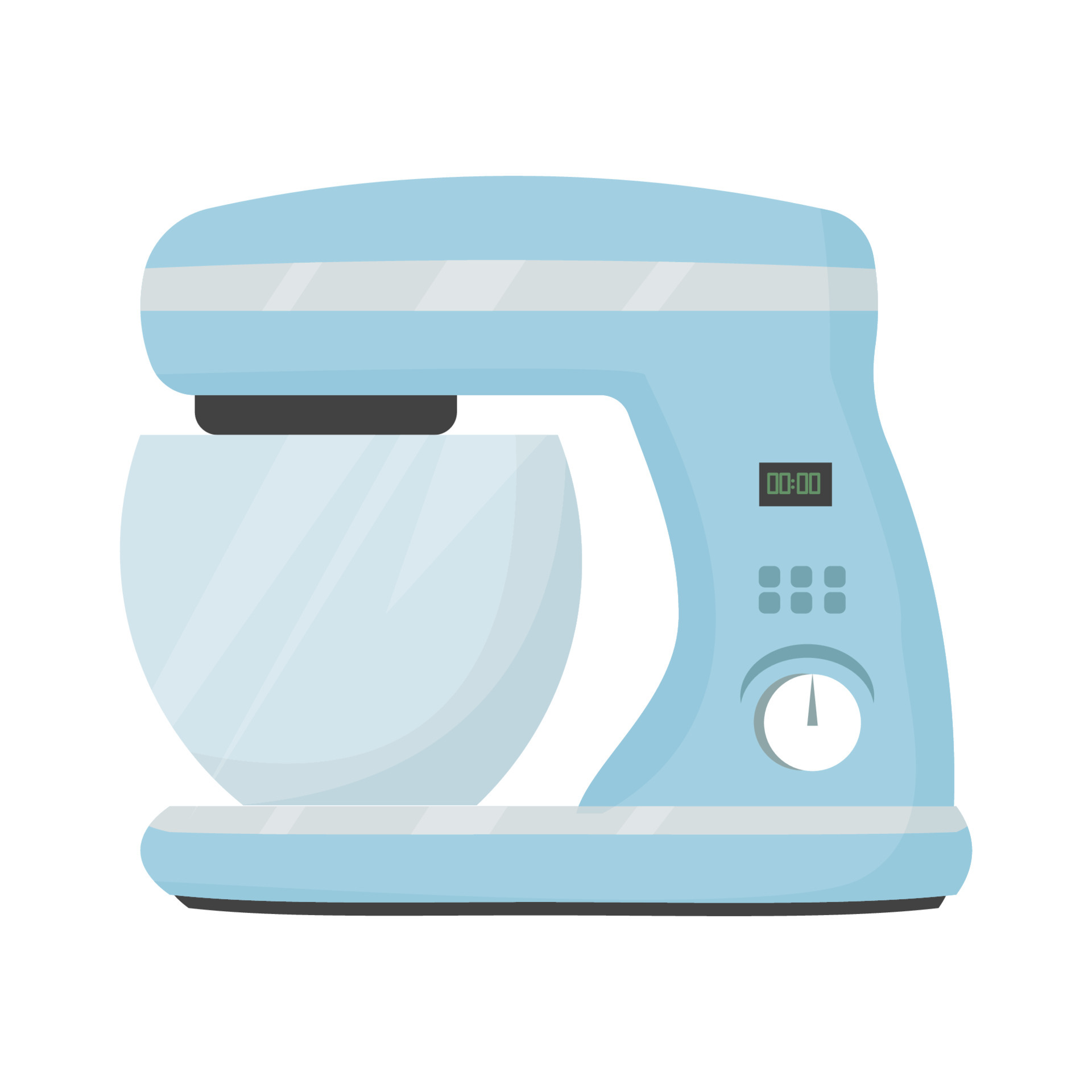 Kitchen equipment, electric mixer with glass bowl in light blue color