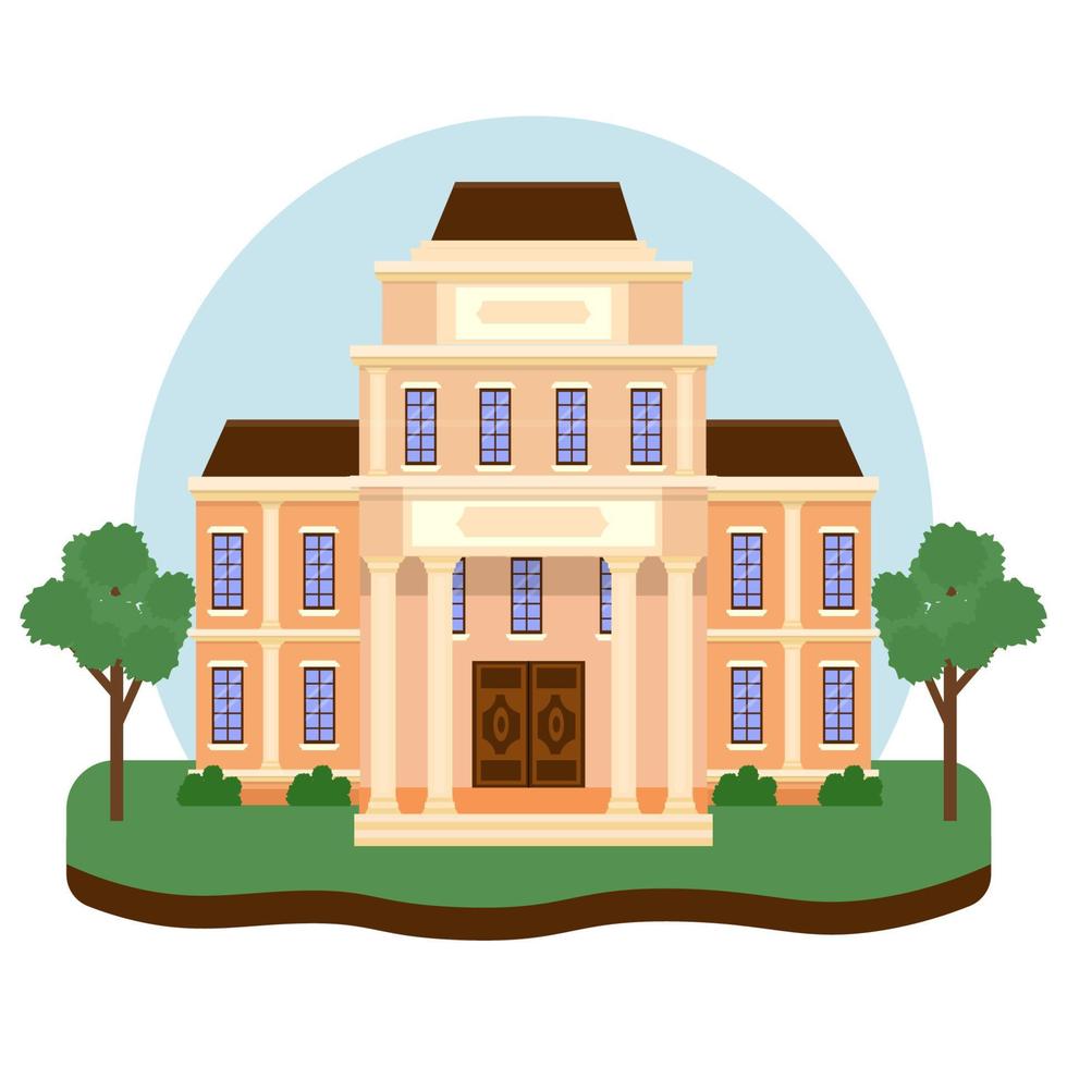 Building of museum in vector design. Graphic architecture, public place, history. Decorated with colonnade. Ancient palace. Geometrical Illustration.