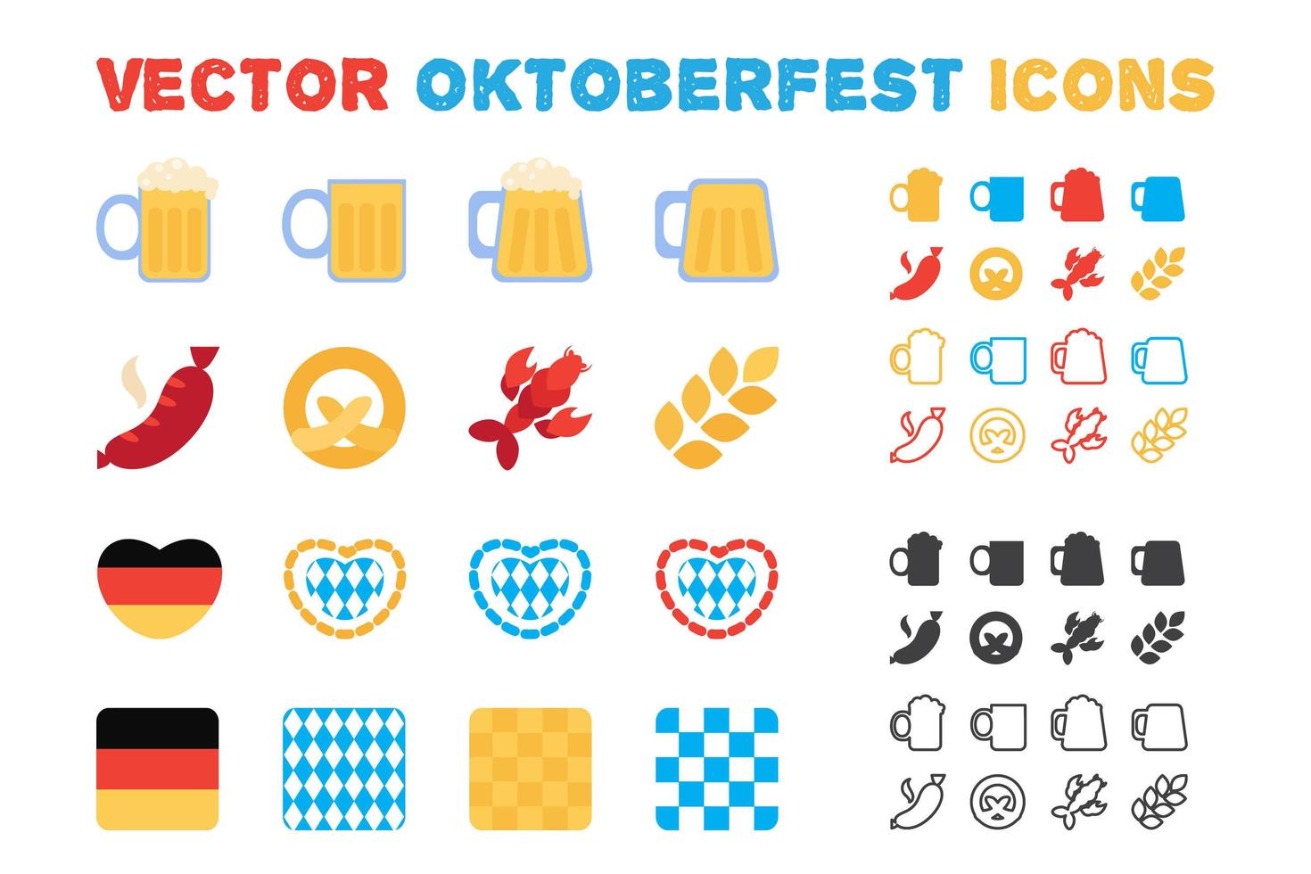 Conjunto de iconos de cerveza y oktoberfest de vector elegante