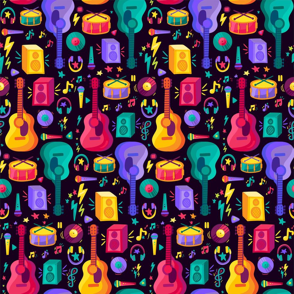 Colorful Musical Instrument Flat Seamless Pattern vector