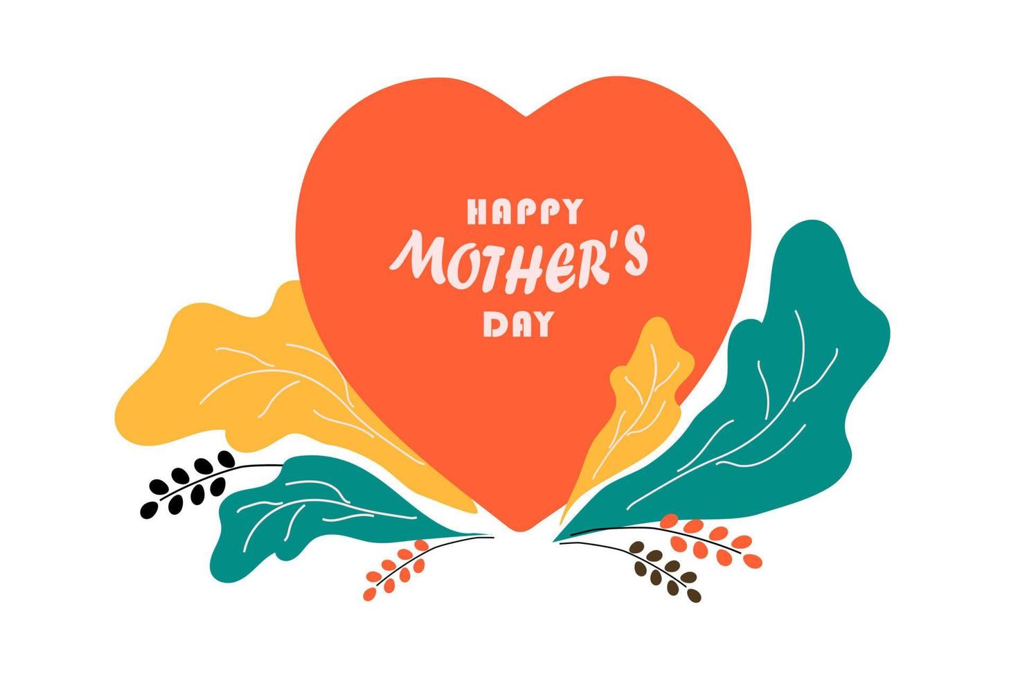 tarjeta de felicitación del día de la madre con corazón, pétalos y elementos florales. plantilla de póster o pancarta. vector