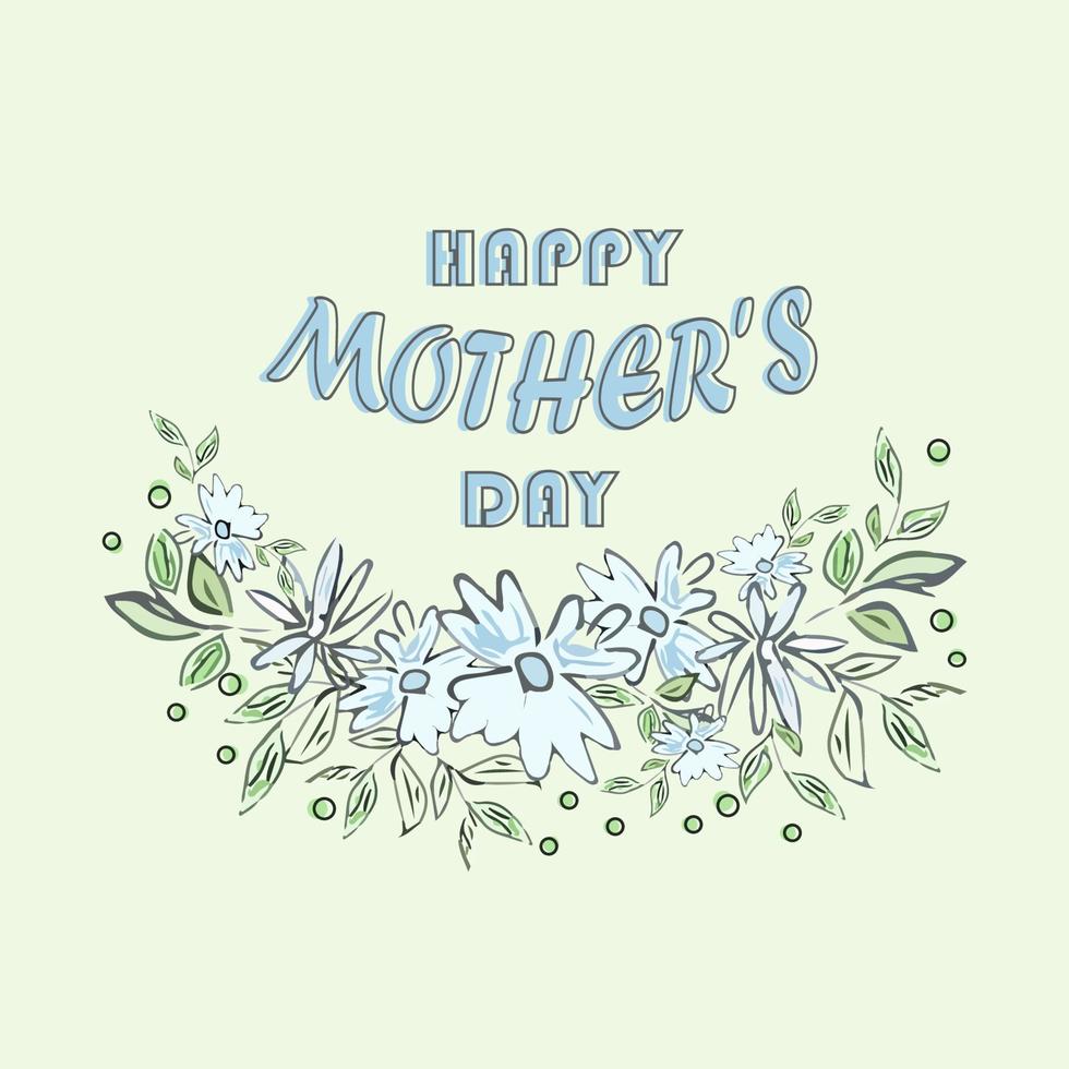 Mother s Day greeting card with blue flowers. Poster or banner template. Vector illustration.