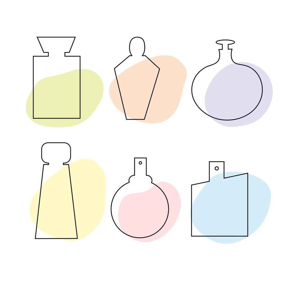 A set of delicate perfume bottles in the style of flat lines. Cosmetic product. vector