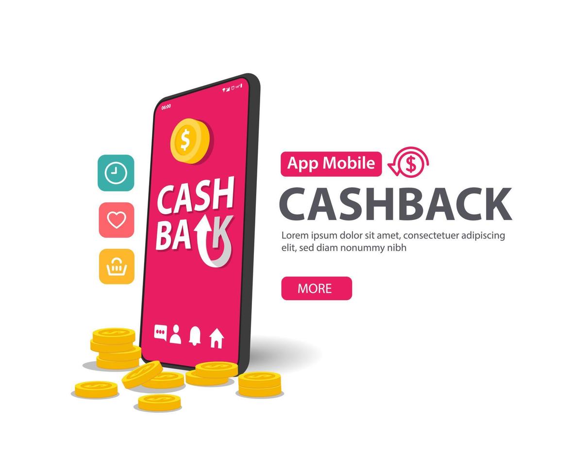 Cash back Service, money refund icon concept. trolley and coin stack, online payment on mobile vector