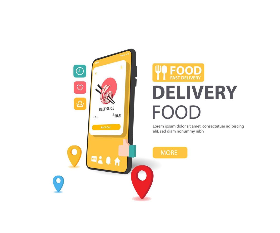 comida de entrega en línea en una pantalla de teléfono inteligente con banner web de concepto de orden de comida de carne vector