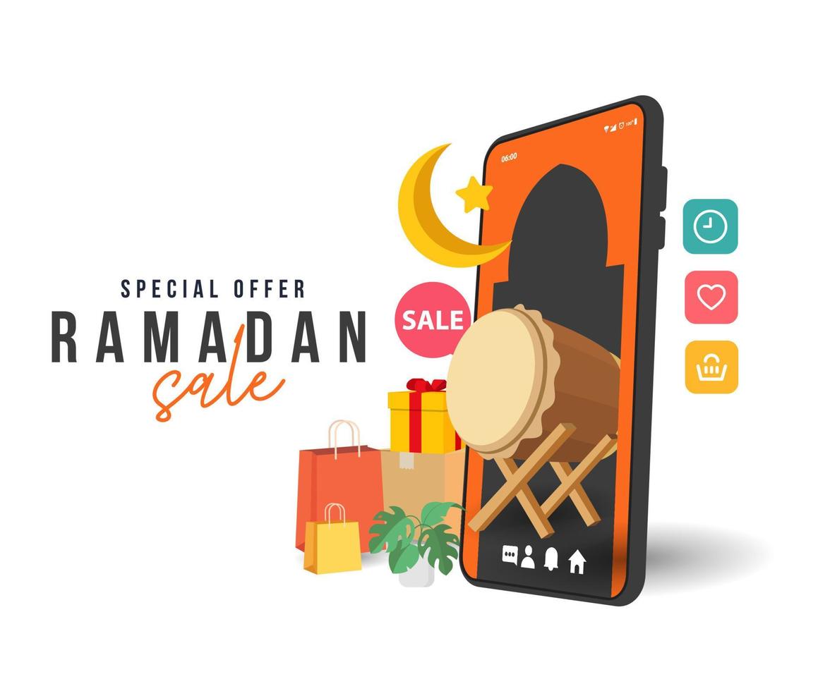 Ramadan sale discount on mobile app banner template promotion design for business vector