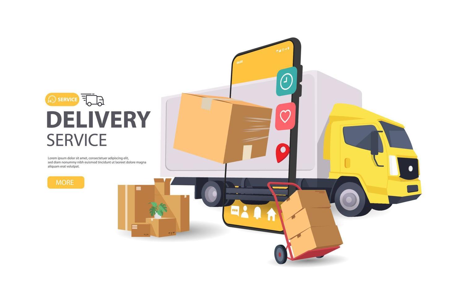 Online delivery on mobile concept. Fast respond delivery package shipping on mobile. Vector illustration