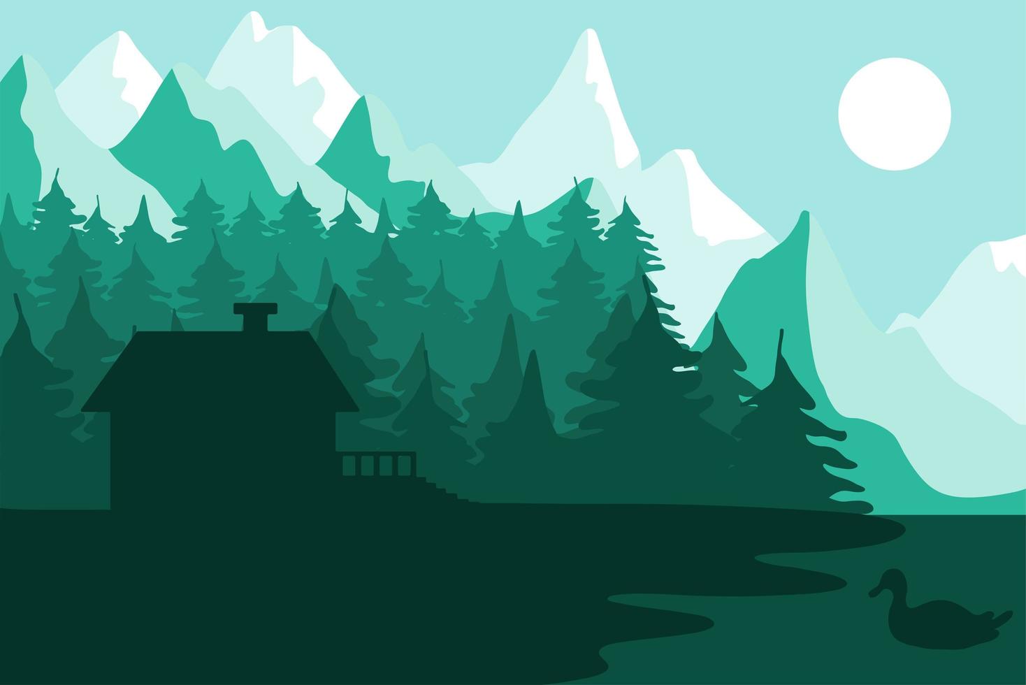 Forest house near the mountains vector