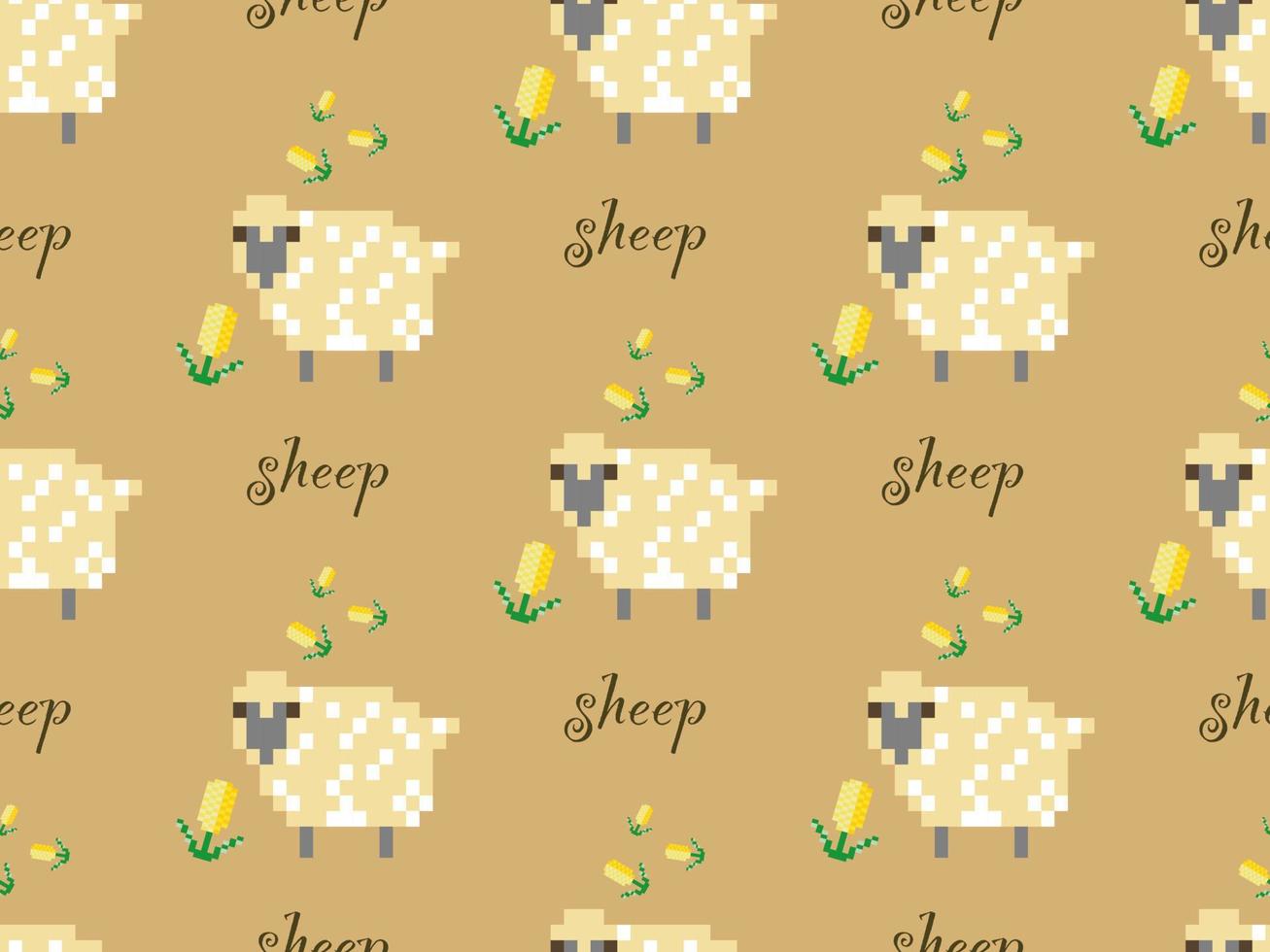 sheep cartoon character seamless pattern on brown background. vector