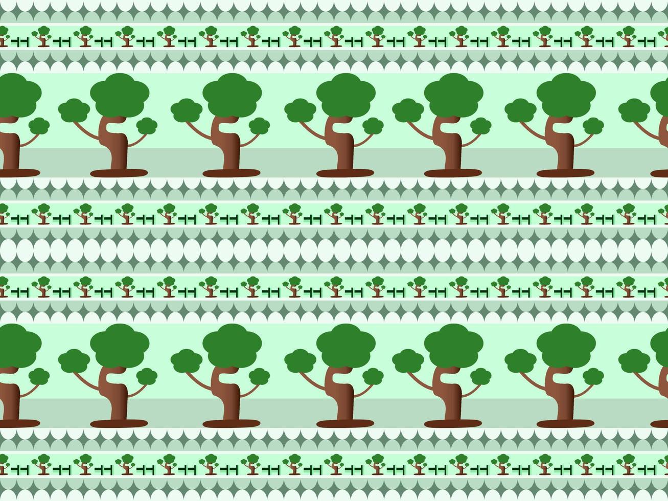 tree cartoon character seamless pattern on green background vector