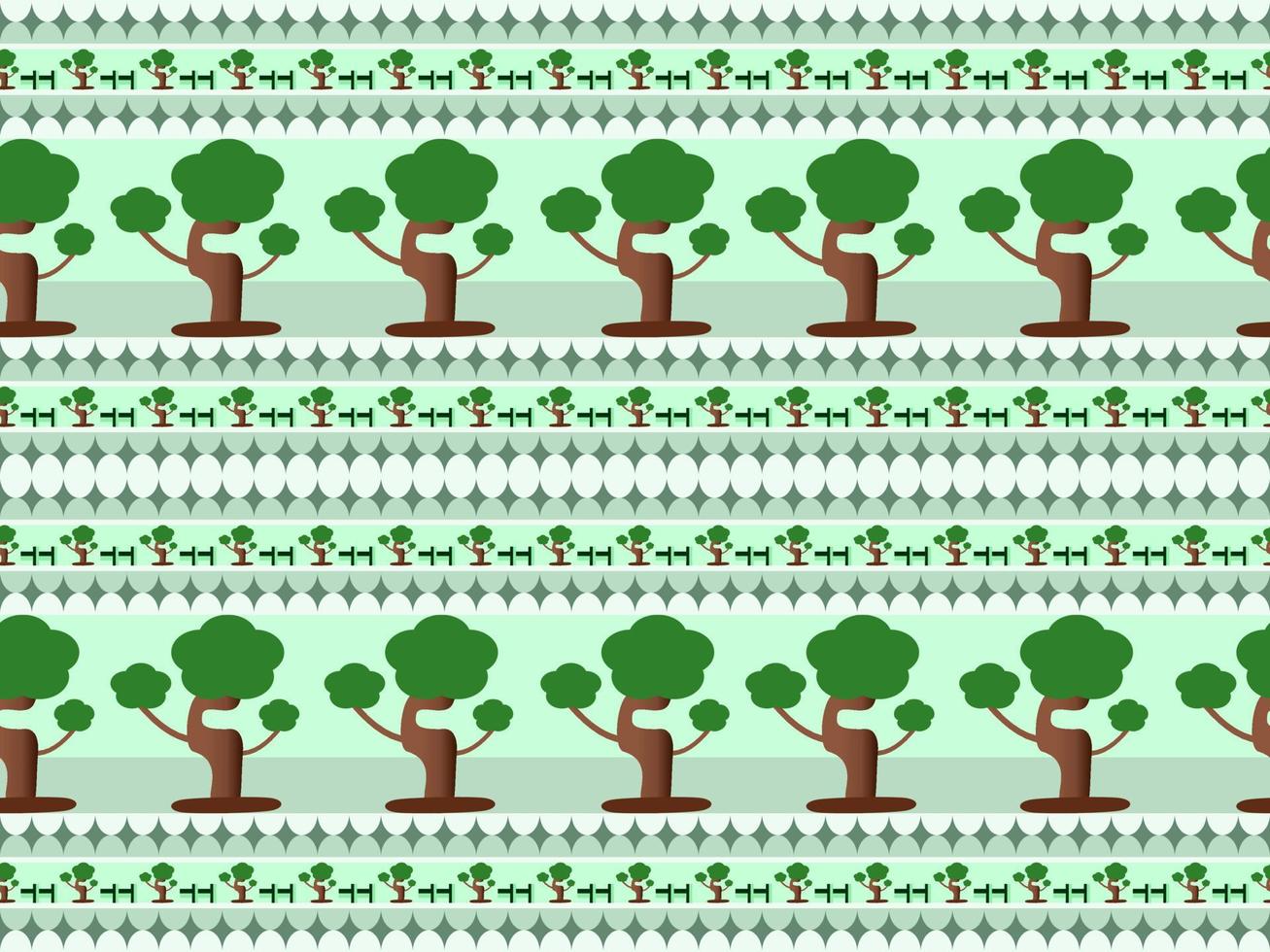 tree cartoon character seamless pattern on green background vector