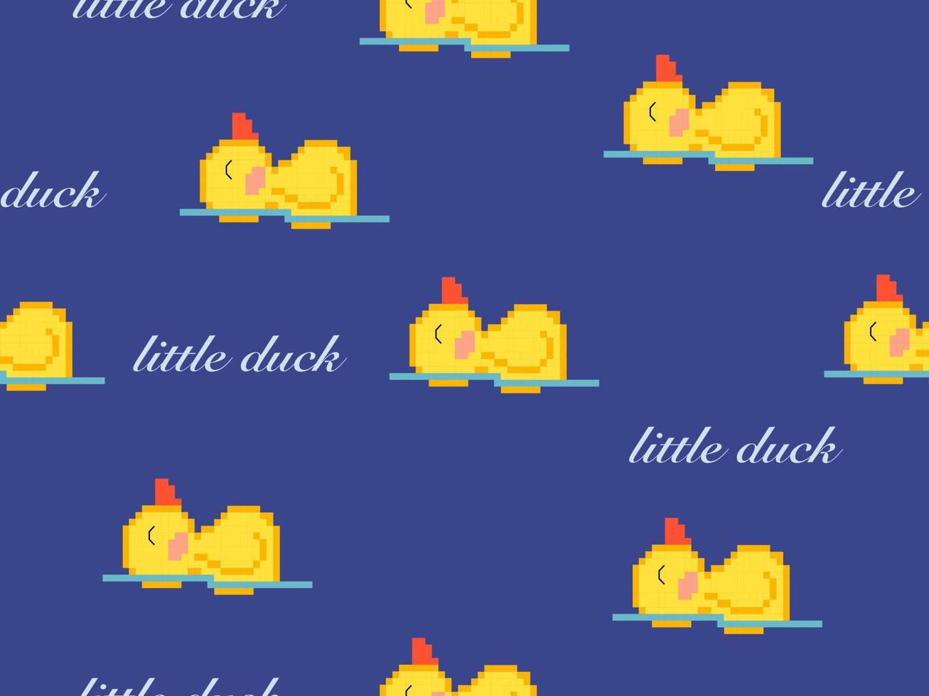 Duck cartoon character seamless pattern on blue background.Pixel style vector