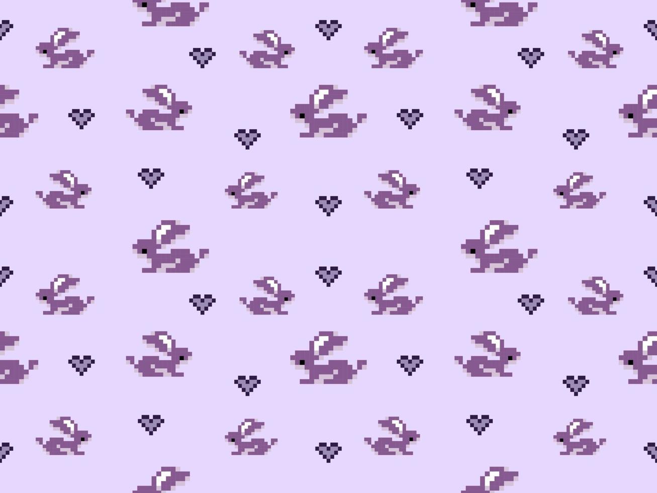 Rabbit cartoon character seamless pattern on purple background.Pixel style vector