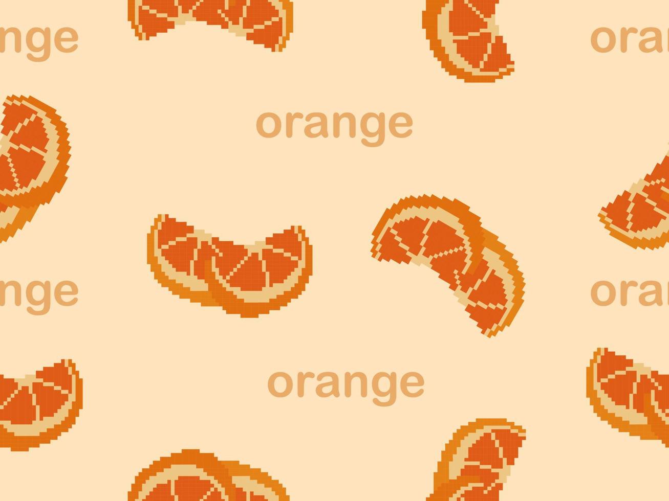 Orange cartoon character seamless pattern on orange background.Pixel style vector