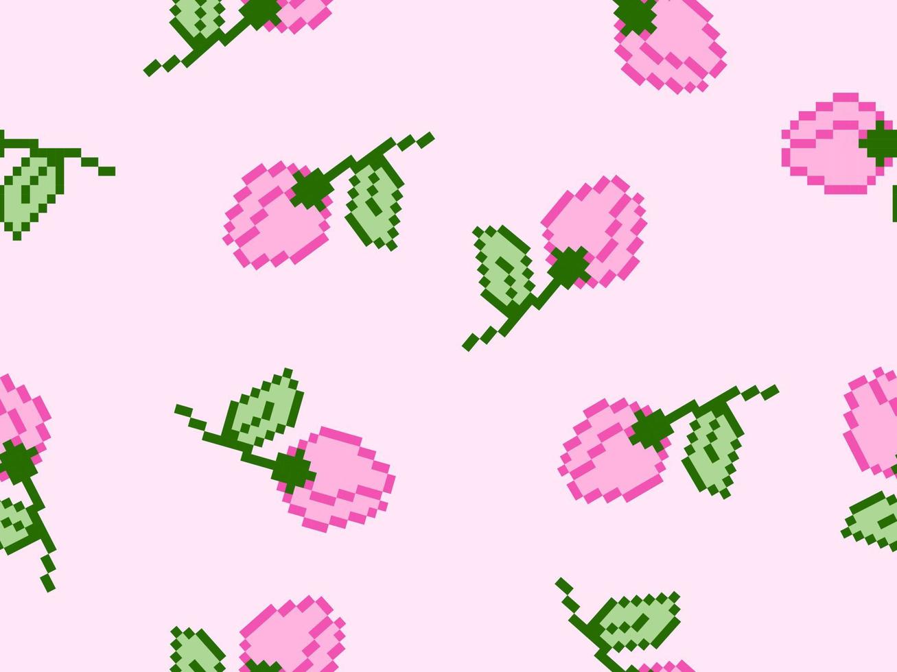 Lotus cartoon character seamless pattern on pink background.Pixel style vector