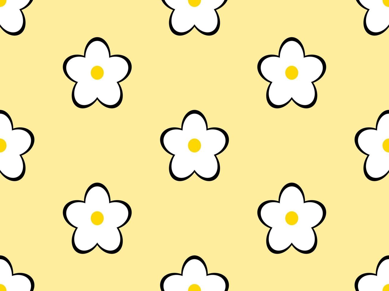 flower cartoon character seamless pattern on yellow background. vector