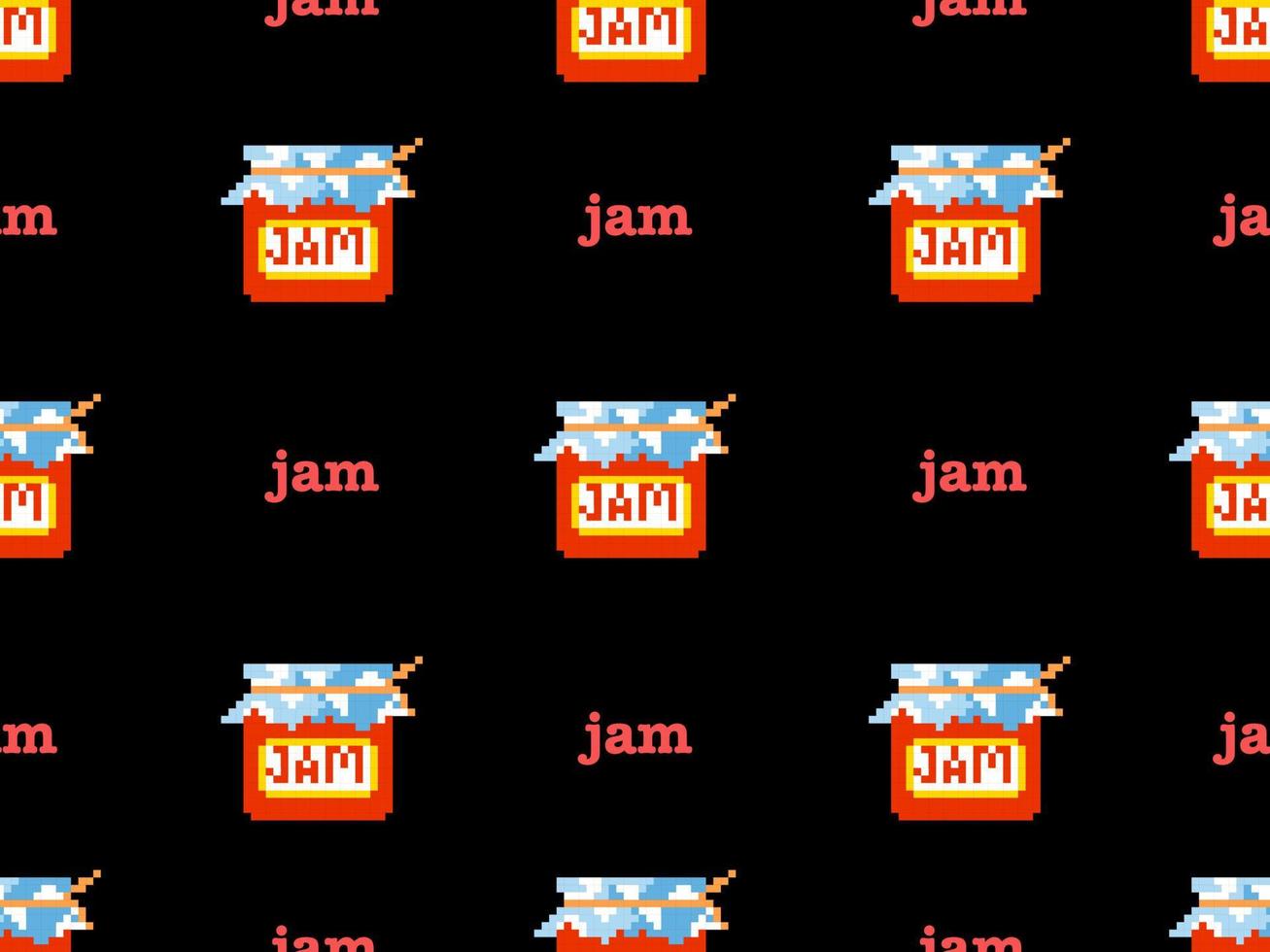 jam cartoon character seamless pattern on black background.Pixel style vector