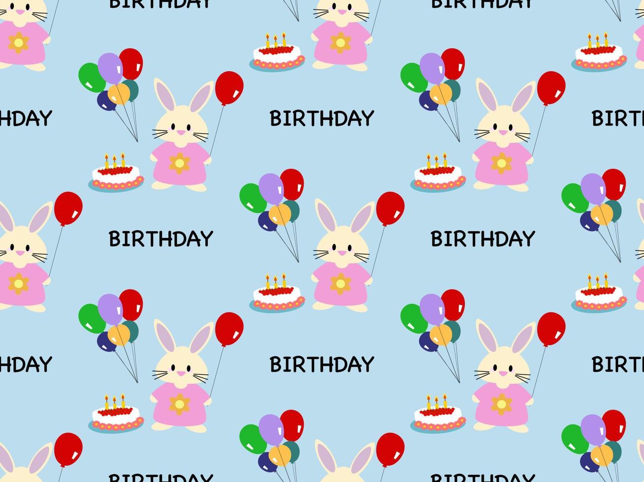 cartoon rabbit character and cake seamless pattern on blue background vector