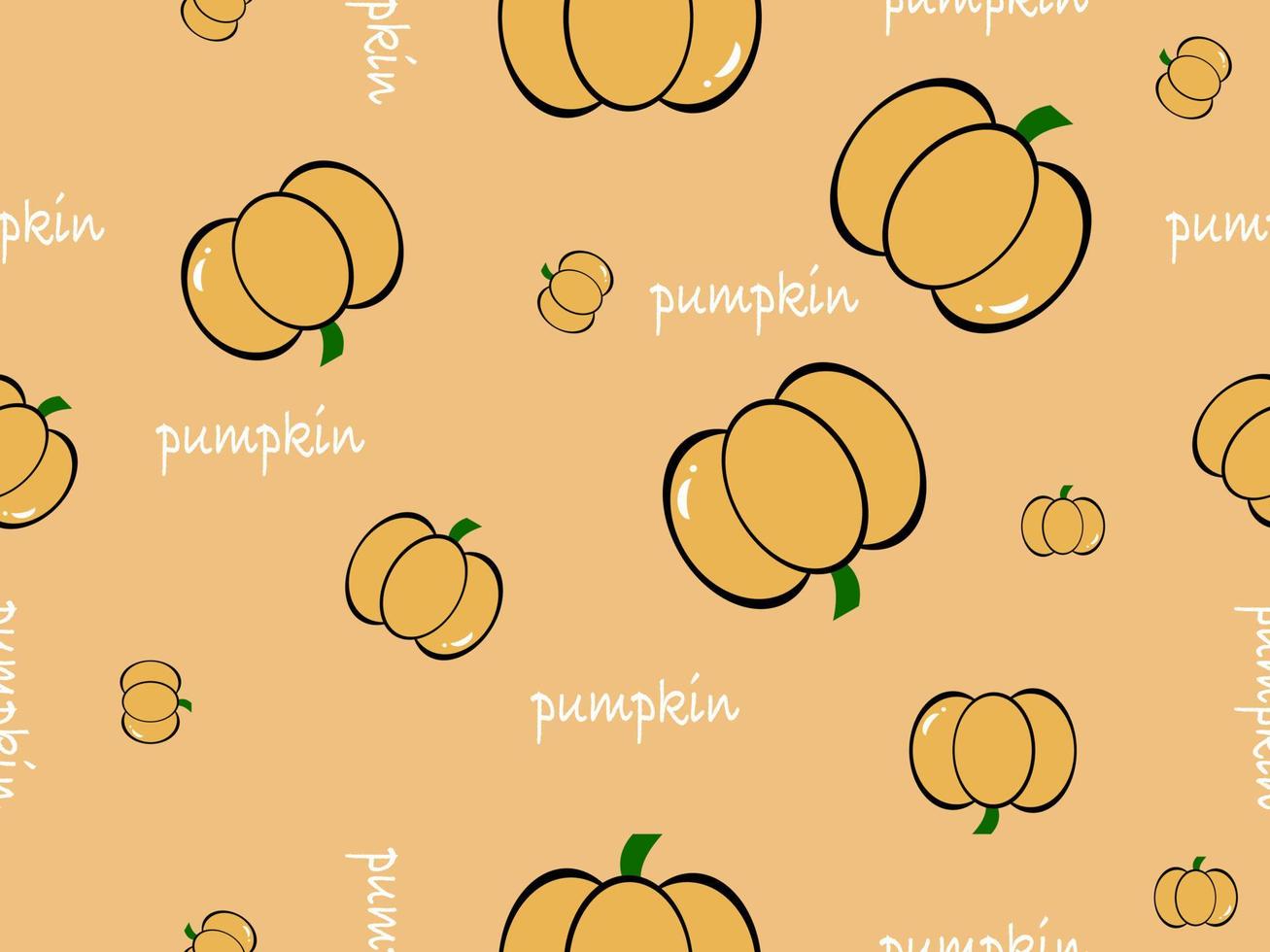 Pumpkin cartoon character seamless pattern on yellow background vector