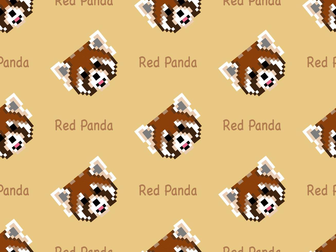 red panda cartoon character seamless pattern on yellow background. Pixel style vector