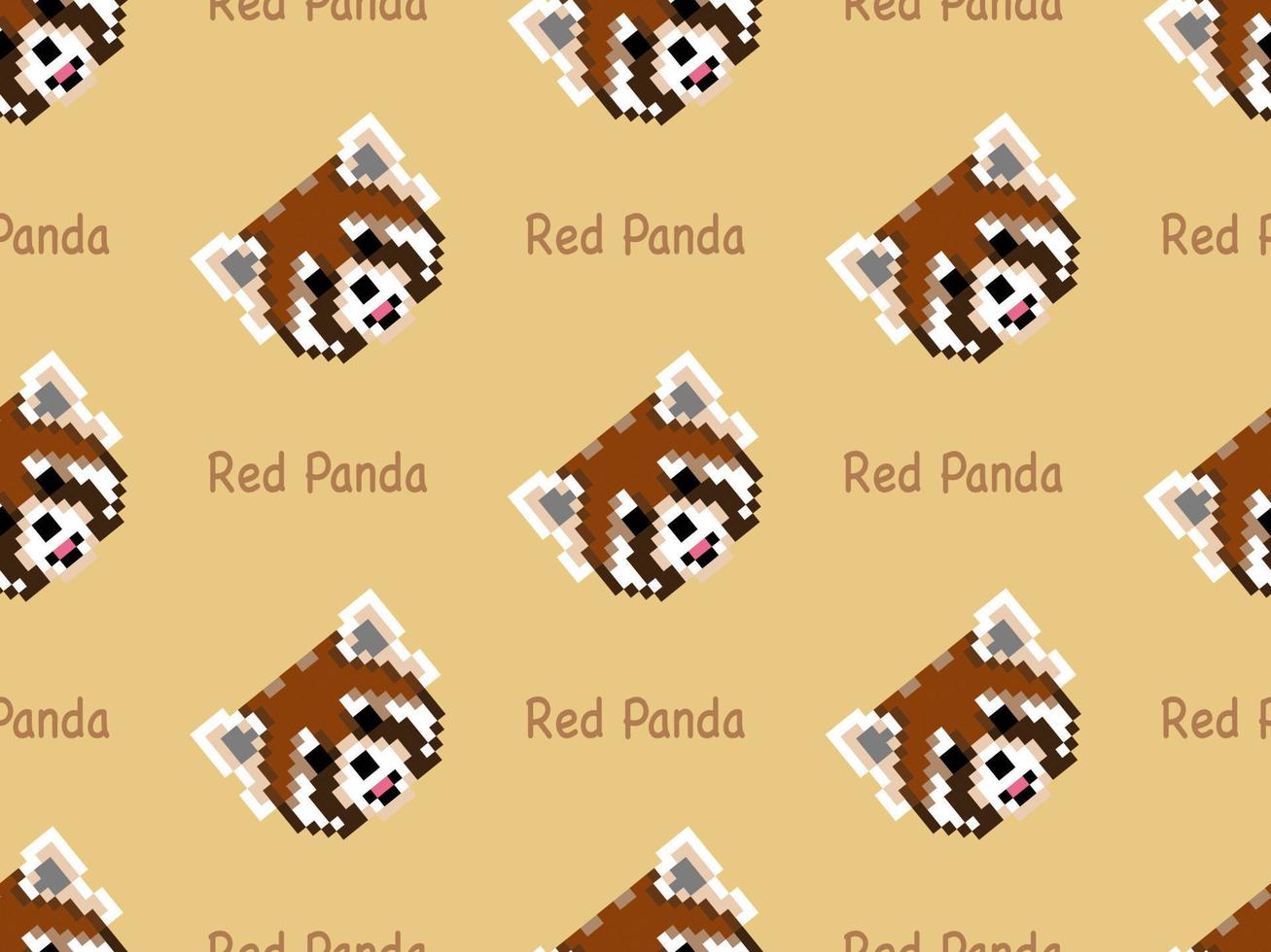 personaje de dibujos animados de panda rojo de patrones sin fisuras sobre fondo amarillo. estilo de píxel vector