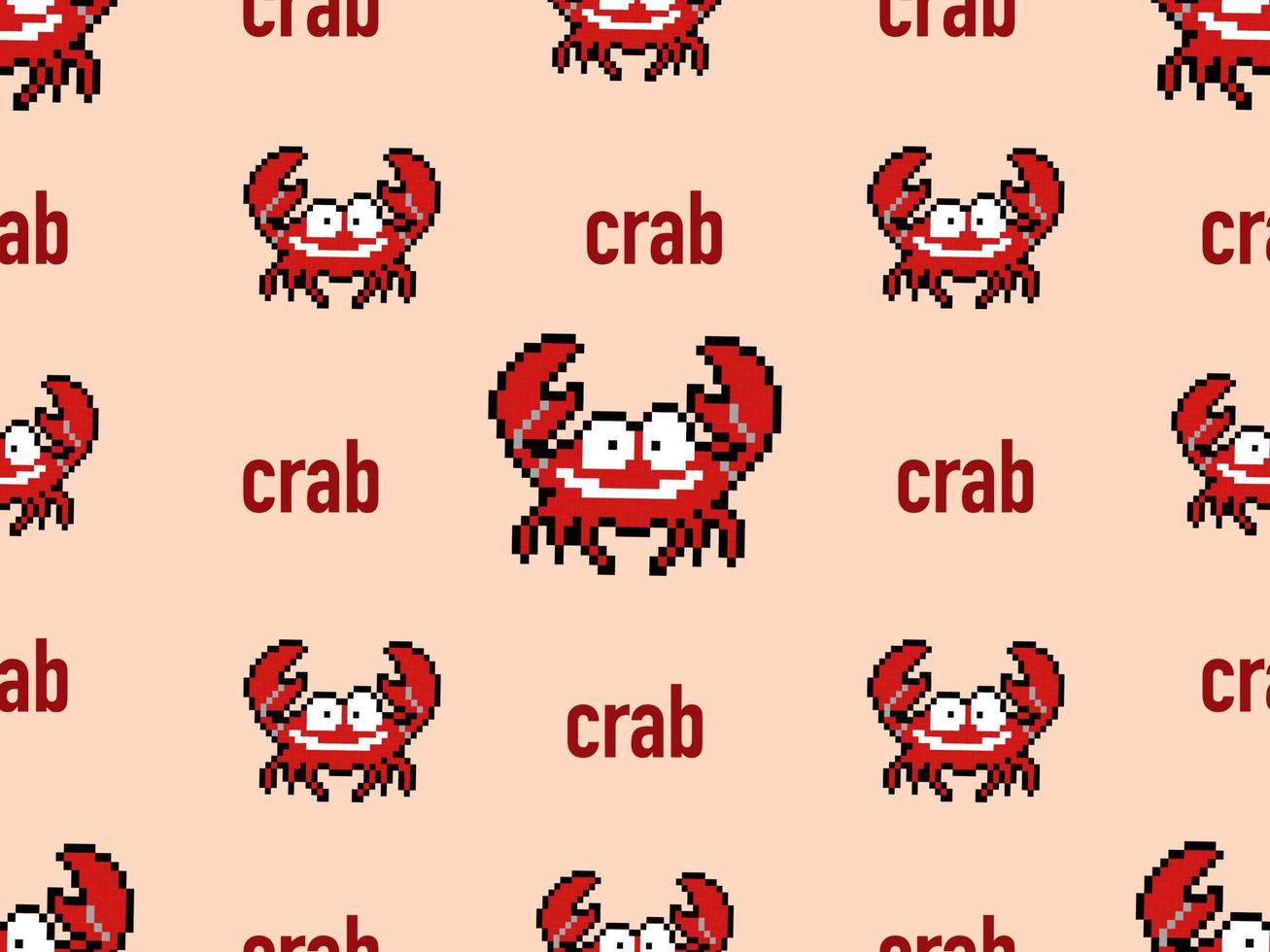 Crab cartoon character seamless pattern on orange background.Pixel style vector