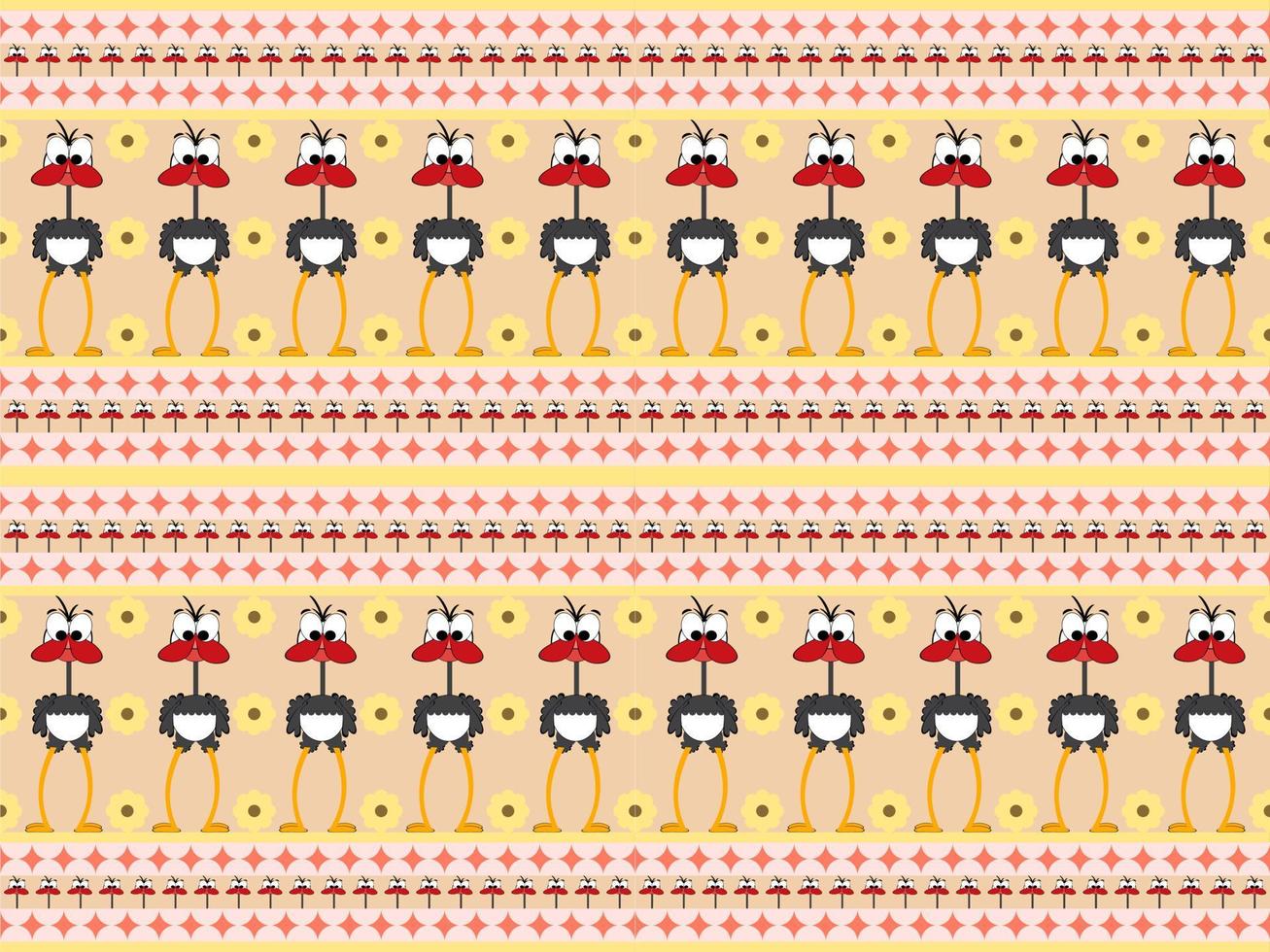 ostrich cartoon character seamless pattern on orange background vector