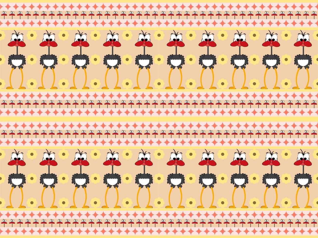 ostrich cartoon character seamless pattern on orange background vector