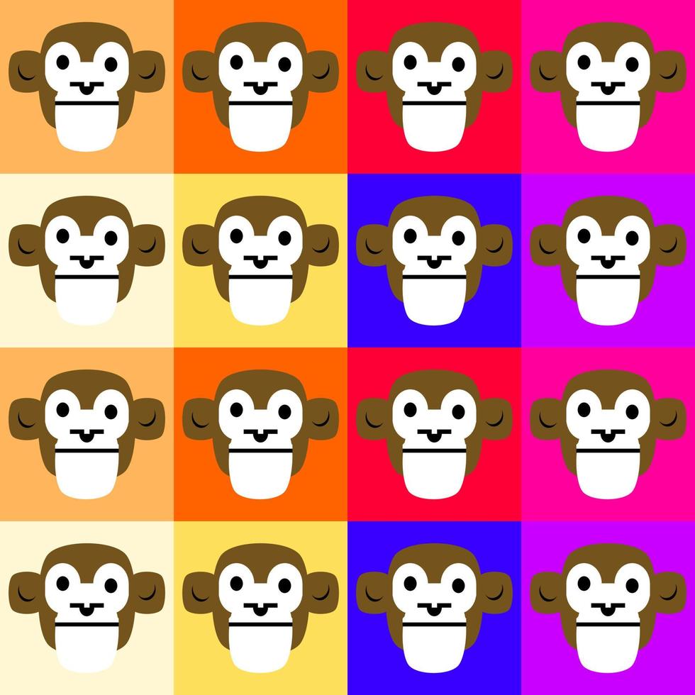 monkey cartoon character pattern on multicolored background vector