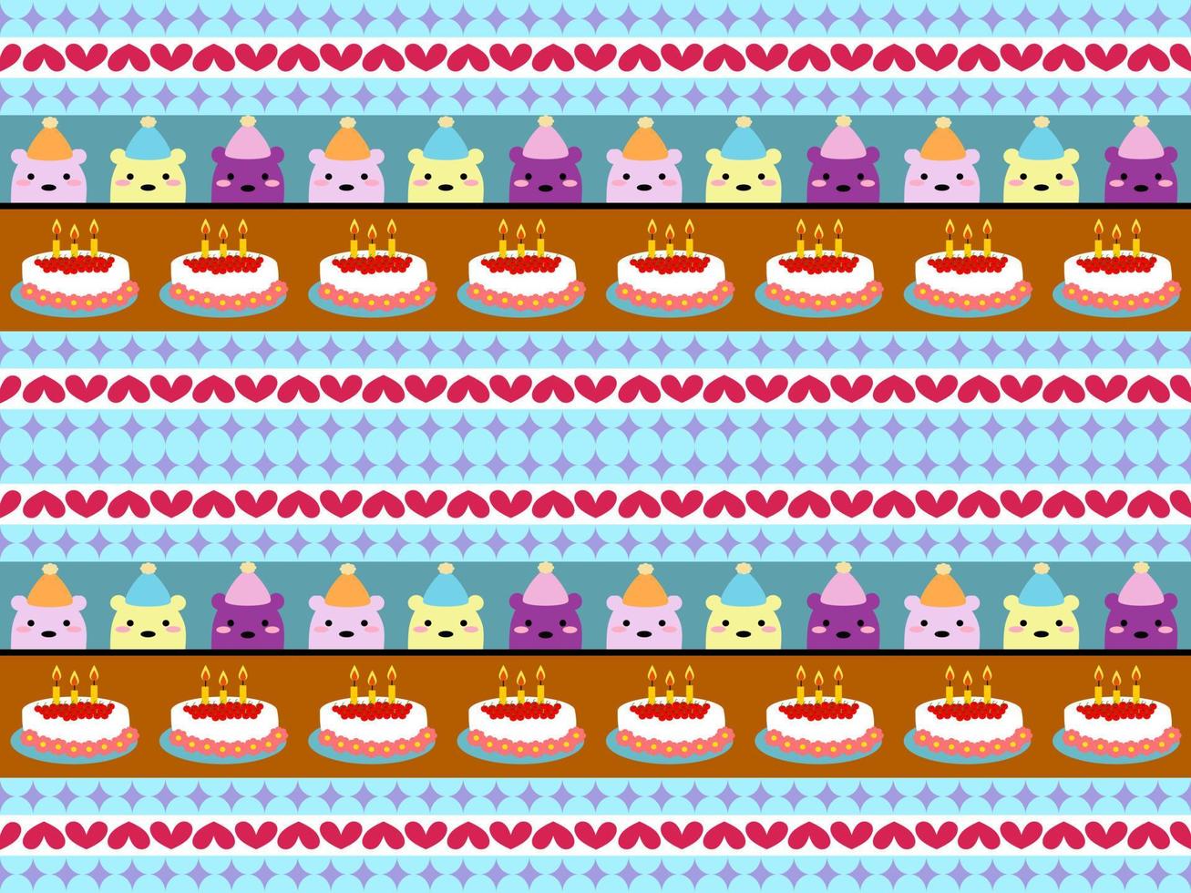 bear and cake cartoon characters seamless pattern on blue background vector