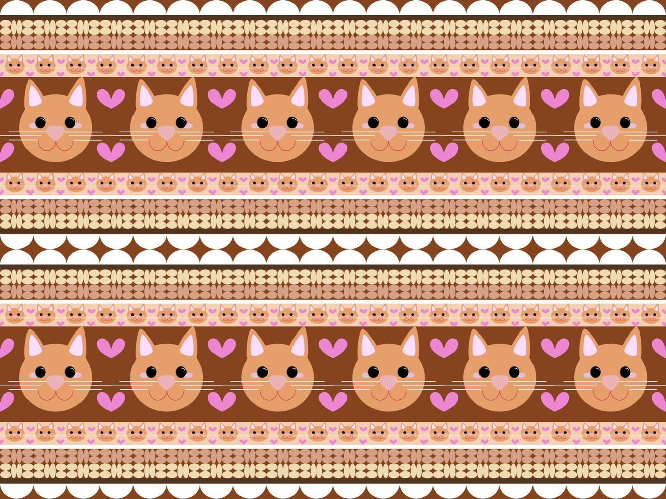 cat cartoon character seamless pattern on brown background. vector
