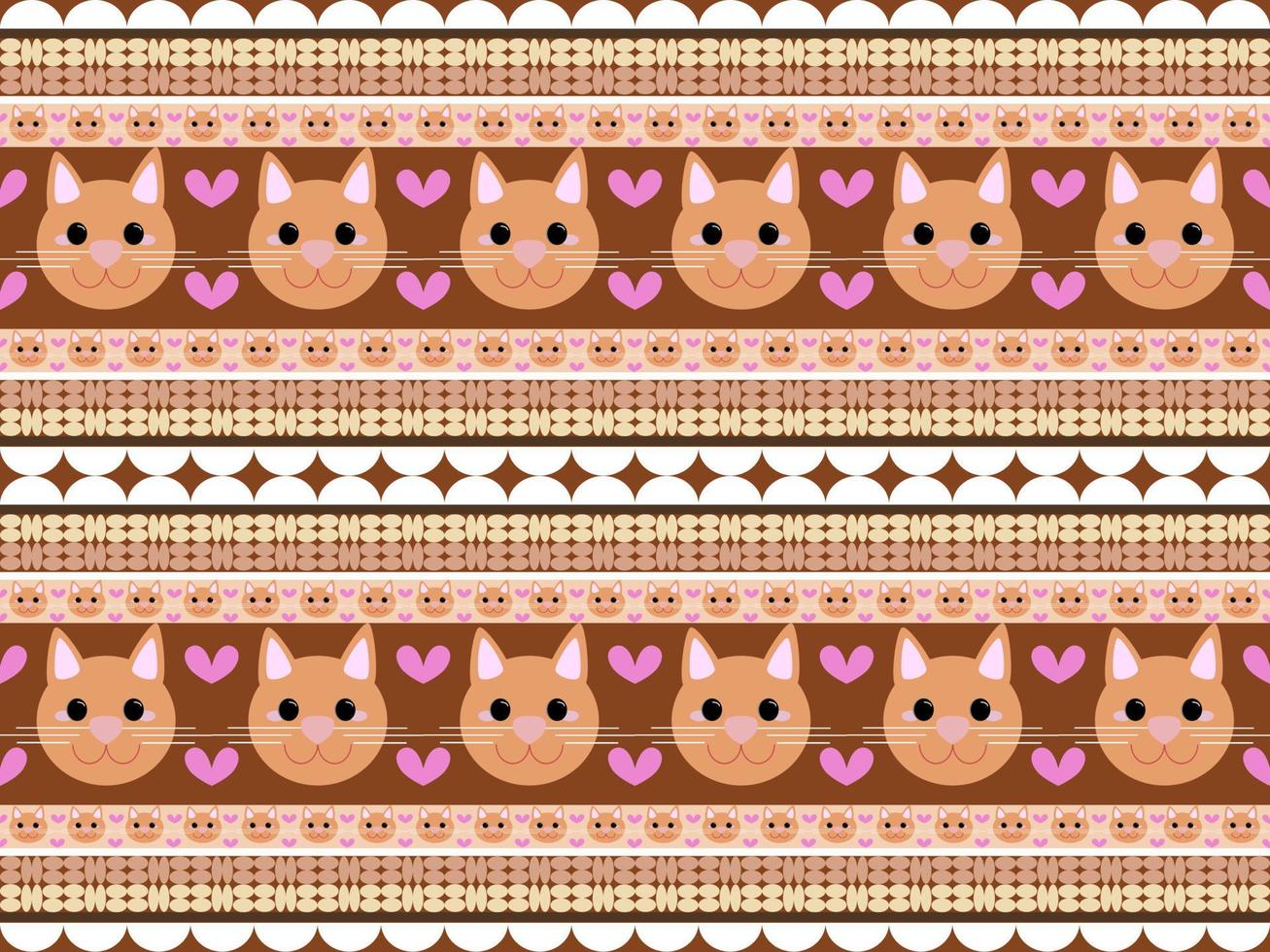 cat cartoon character seamless pattern on brown background. vector