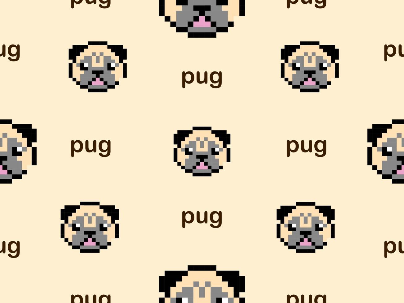 personaje de dibujos animados de pug de patrones sin fisuras sobre fondo amarillo.estilo de píxel vector