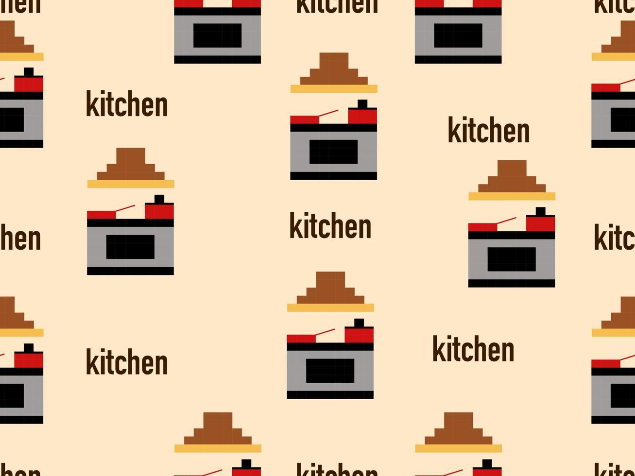 personaje de dibujos animados de cocina de patrones sin fisuras sobre fondo marrón.estilo de píxel vector