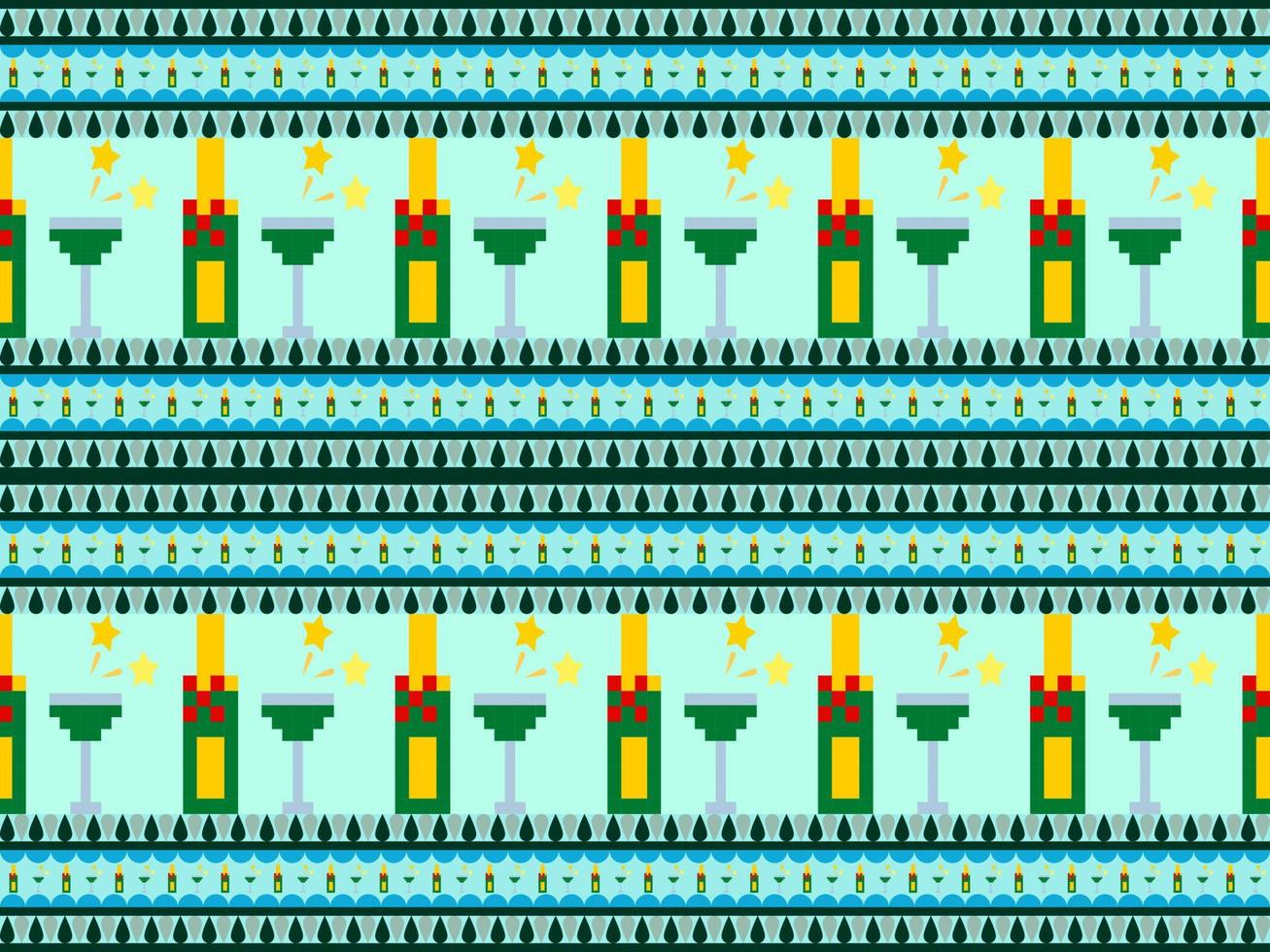 Wine bottle cartoon character seamless pattern on blue background.Pixel style vector
