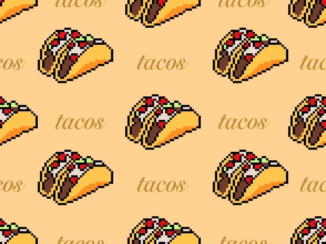 tacos personaje de dibujos animados de patrones sin fisuras sobre fondo naranja. estilo píxel vector