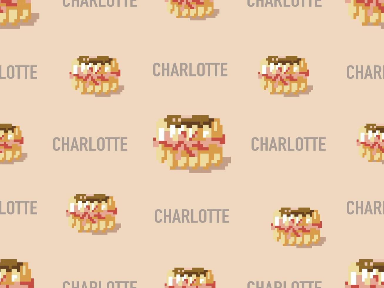 Charlotte cake cartoon character seamless pattern on brown background.Pixel style vector