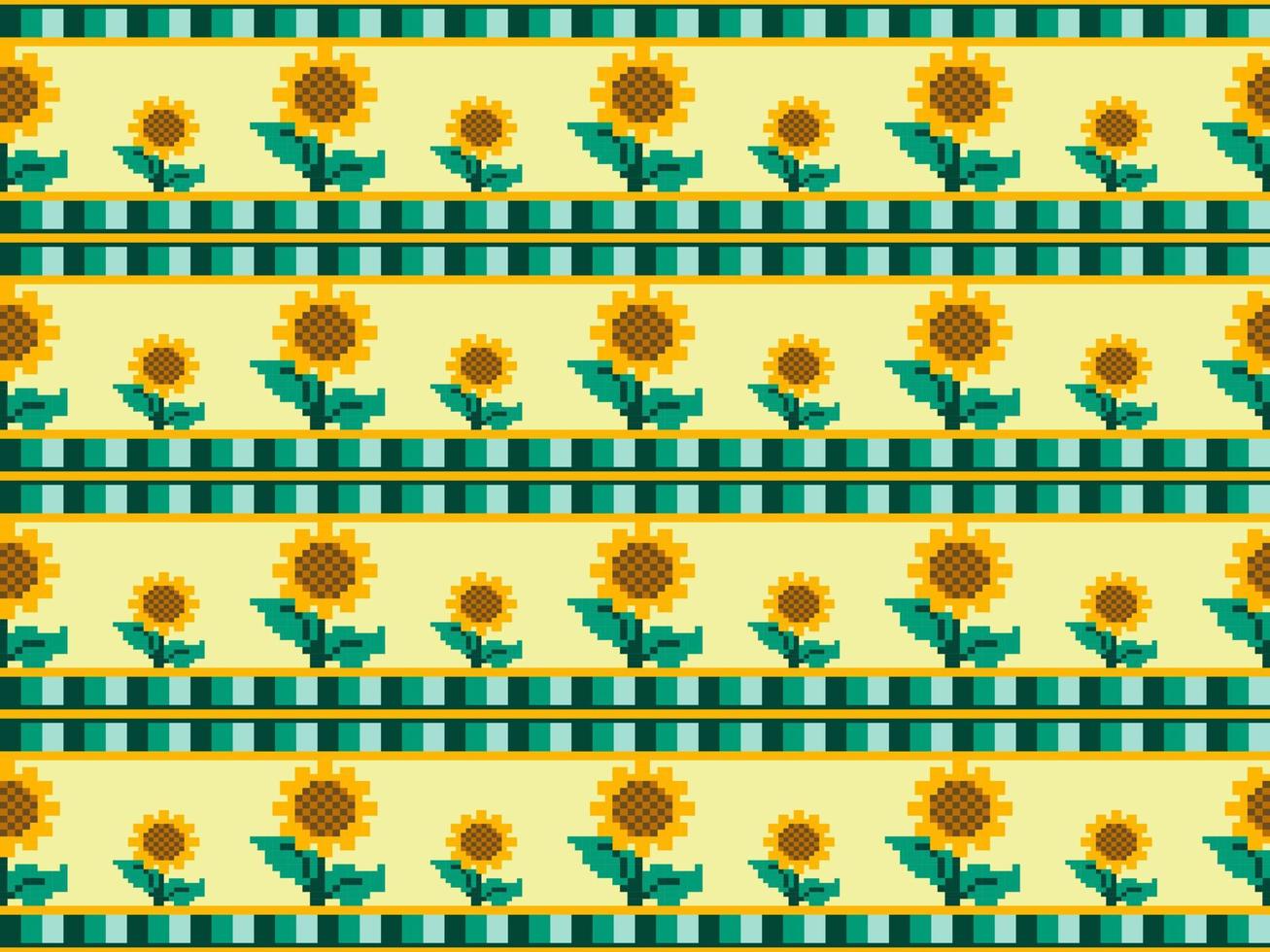 Sunflower plant pixel pattern on yellow background vector