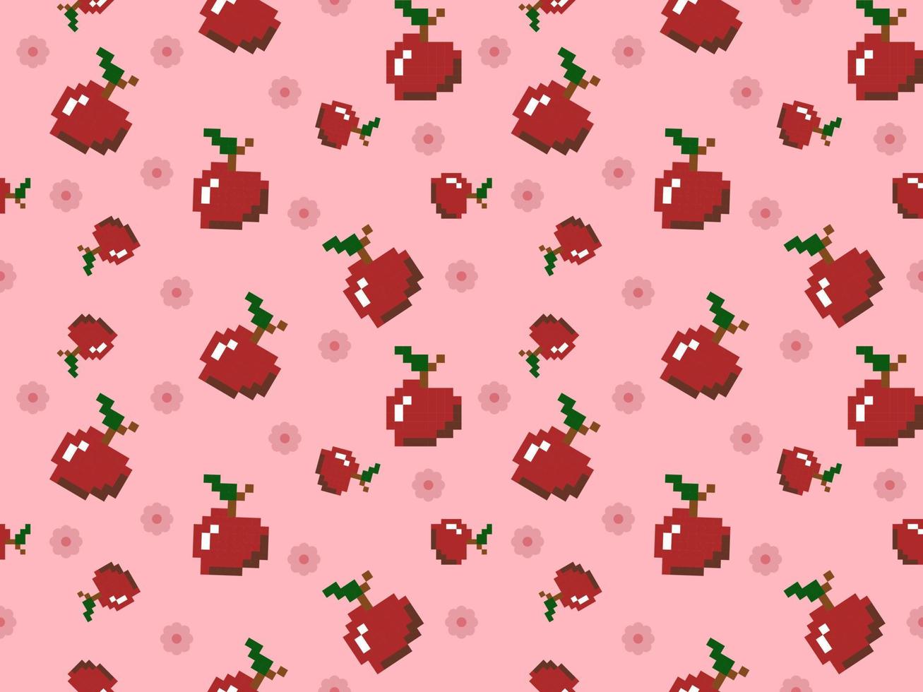 Red apple cartoon character seamless pattern on pink background vector