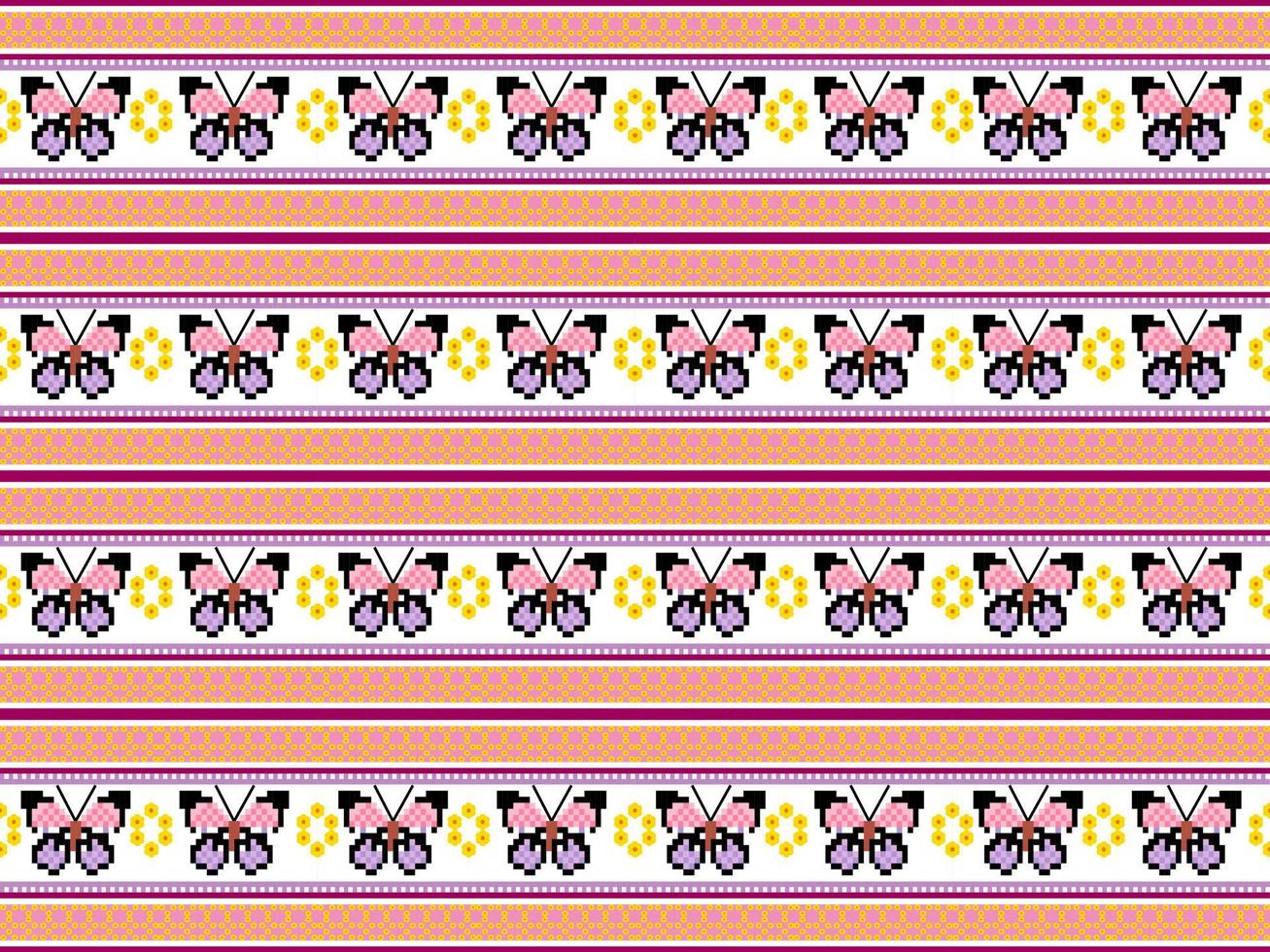 Pixel style colorful butterfly cartoon character. vector