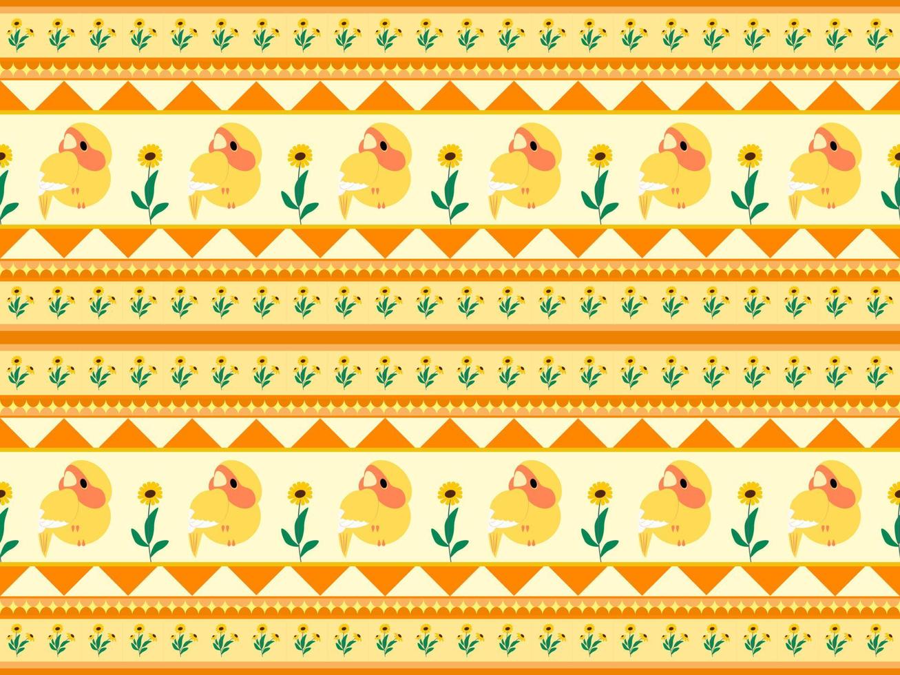bird cartoon character seamless pattern on yellow background vector