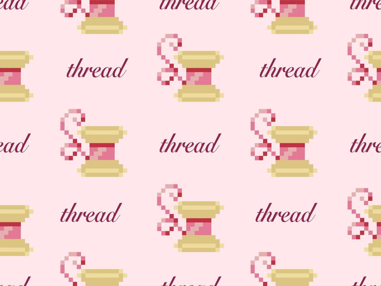 Sewing thread character seamless pattern on pink background.Pixel style vector