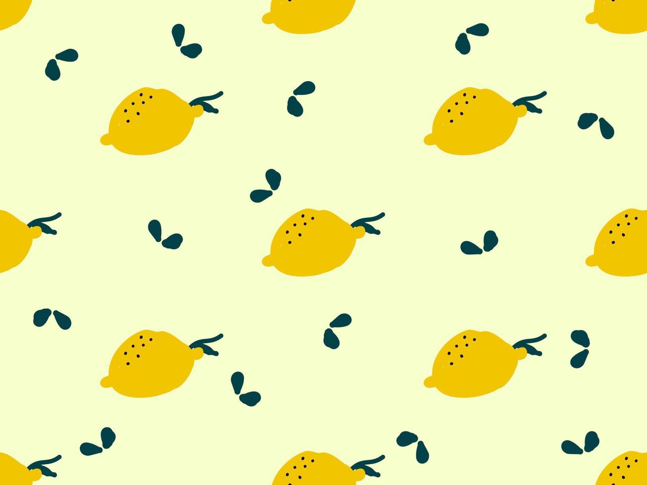 lemon cartoon character seamless pattern on yellow background.Pixel style vector