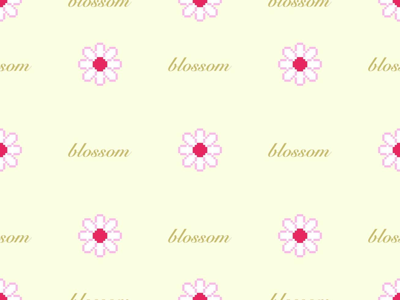 Flower cartoon character seamless pattern on yellow background.Pixel style vector