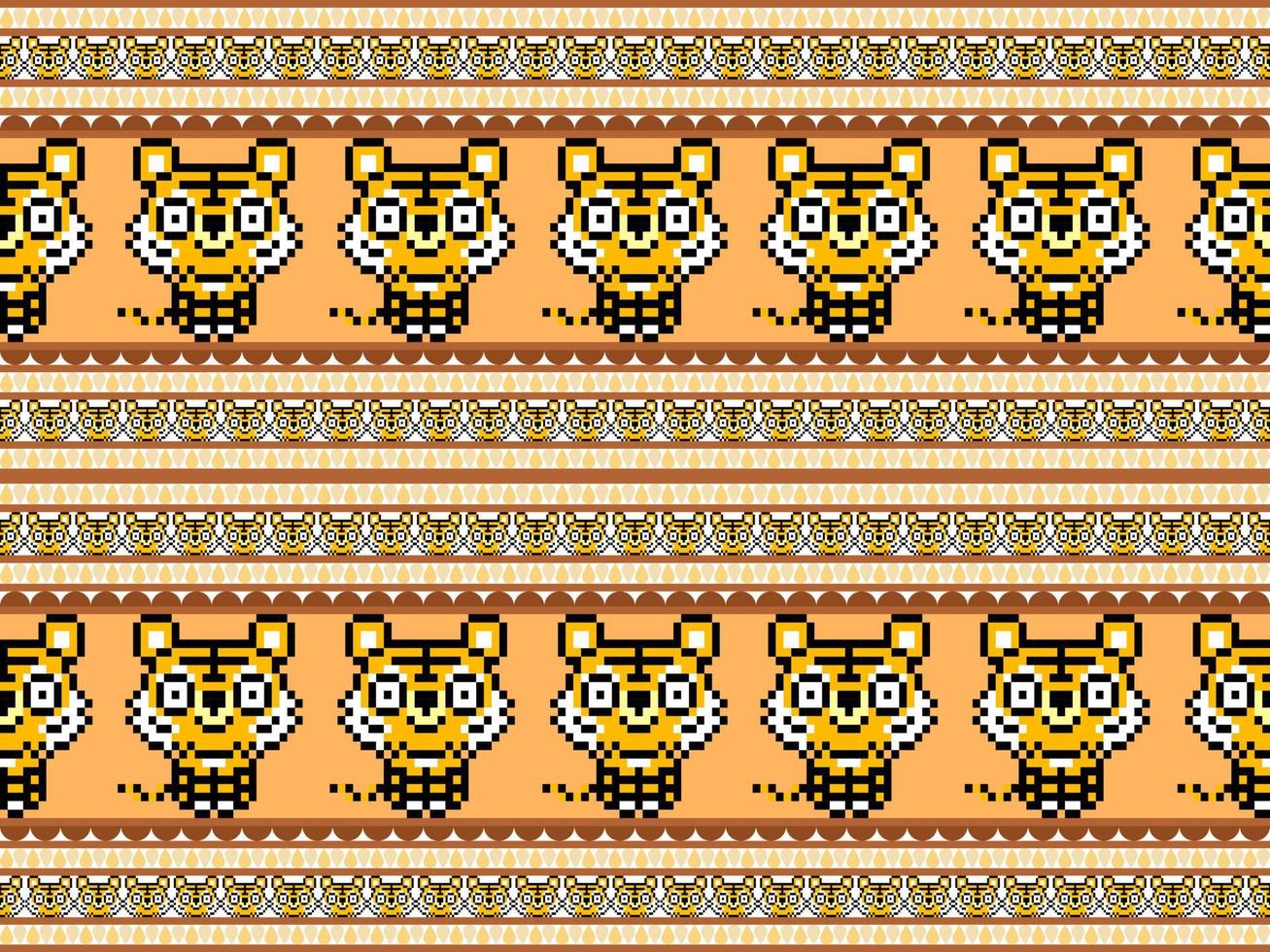 Tiger cartoon character seamless pattern on orange background vector