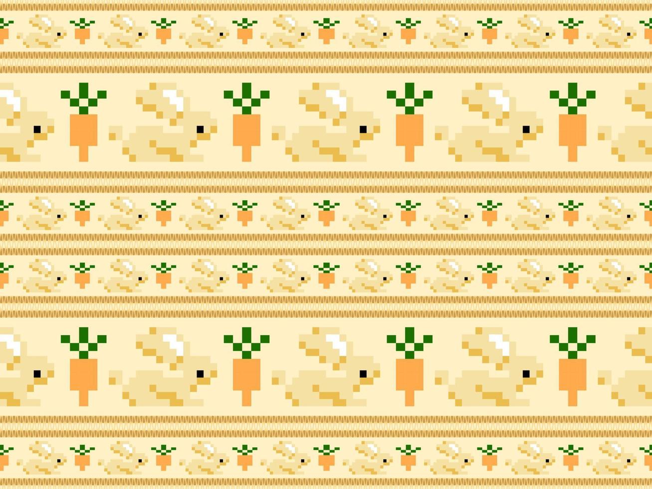 Rabbit and carrot cartoon character seamless pattern on yellow background.Pixel style vector