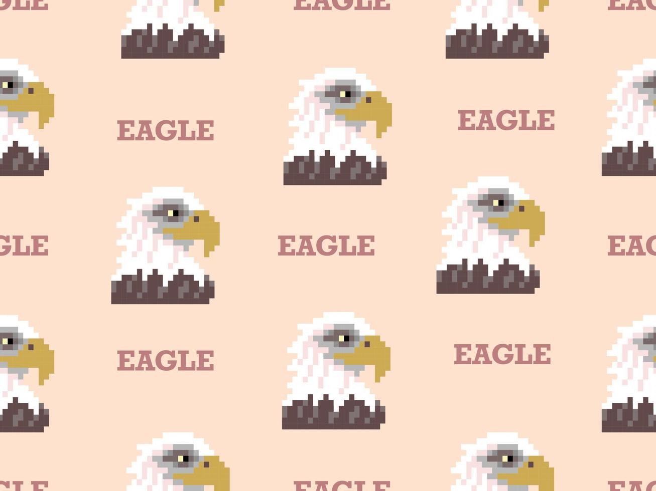 Eagle cartoon character seamless pattern on orange background.Pixel style vector