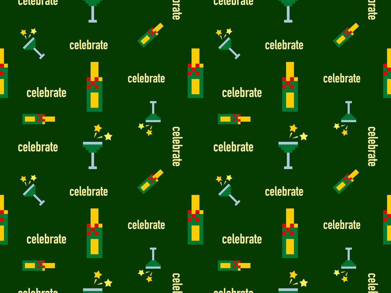 Wine bottle cartoon character seamless pattern on green background.Pixel style vector